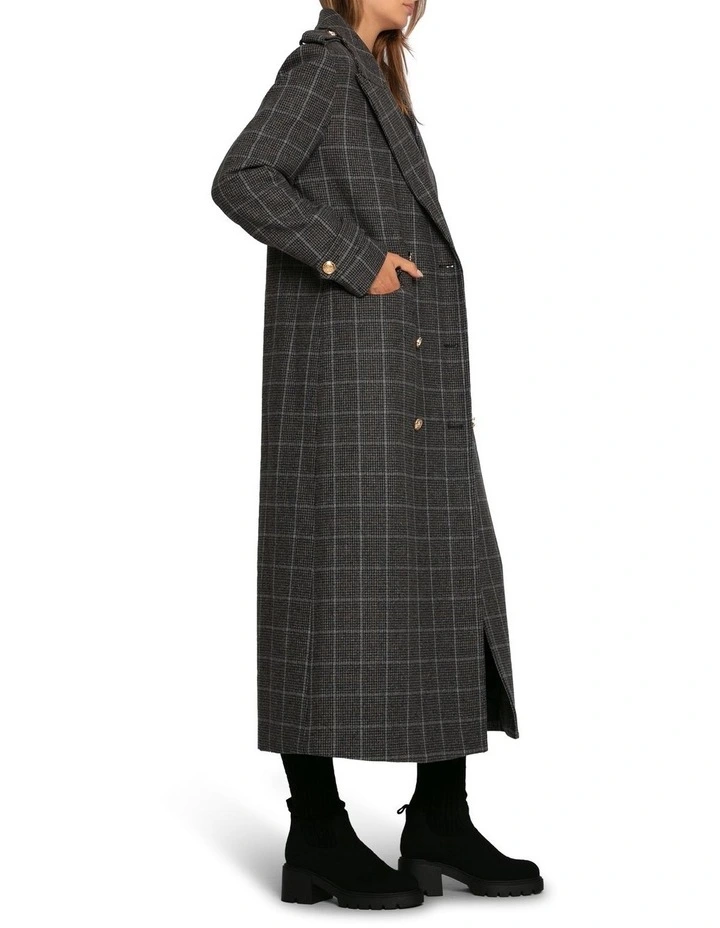 Command Wool Blend Double Breast Maxi Coat in Check image 3
