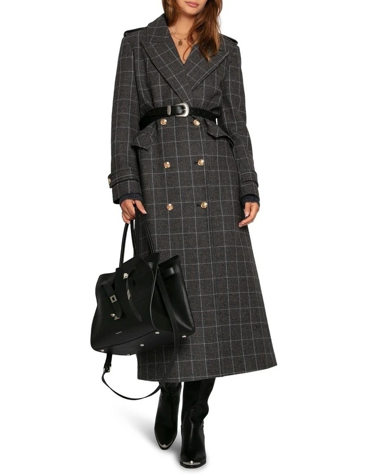 Command Wool Blend Double Breast Maxi Coat in Check image 5