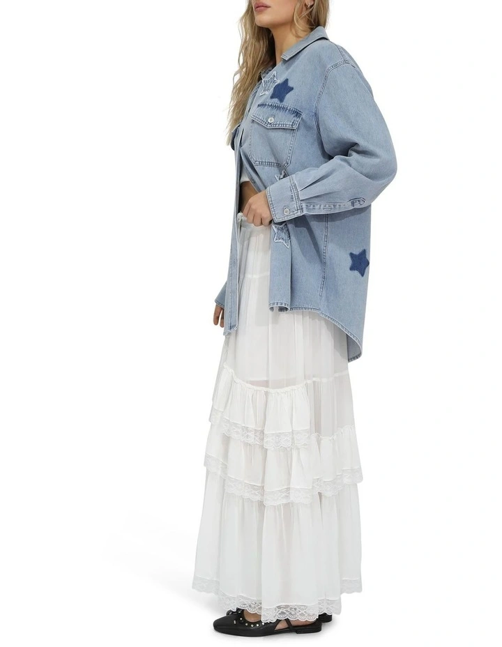 Stargazer Patch Detail Denim Shirt in Stonewash image 3