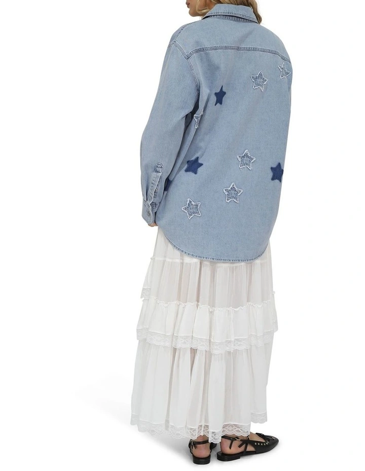 Stargazer Patch Detail Denim Shirt in Stonewash image 4