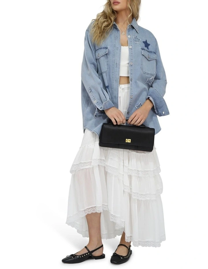 Stargazer Patch Detail Denim Shirt in Stonewash image 5