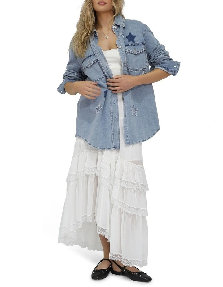 Stargazer Patch Detail Denim Shirt in Stonewash image 6