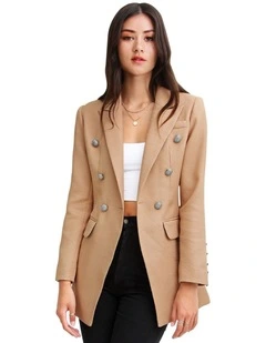 Princess Polina Textured Weave Blazer in Camel