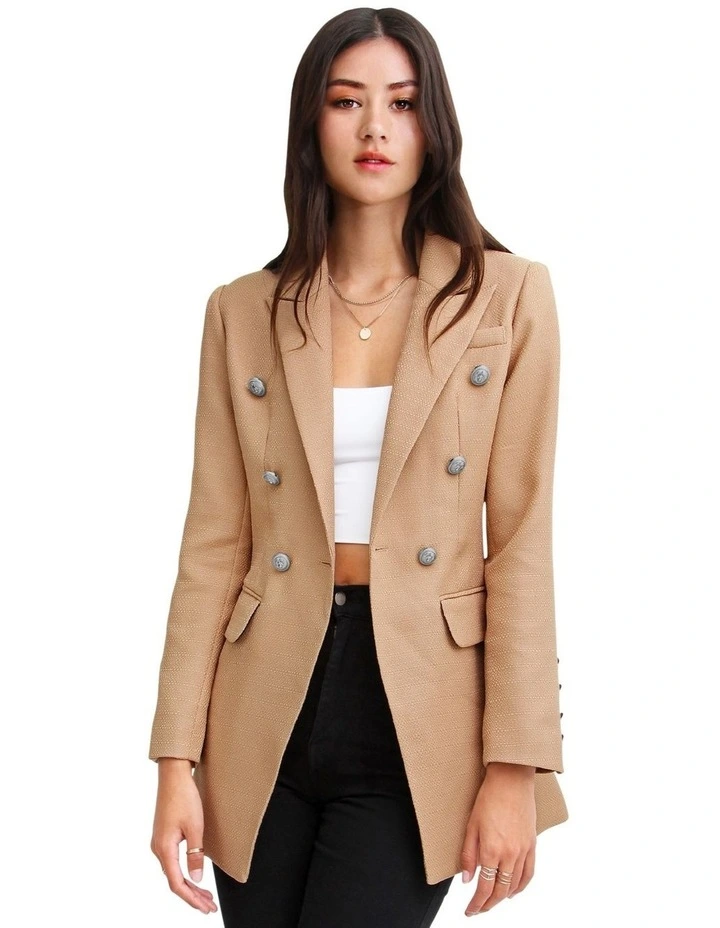 Princess Polina Textured Weave Blazer in Camel image 1