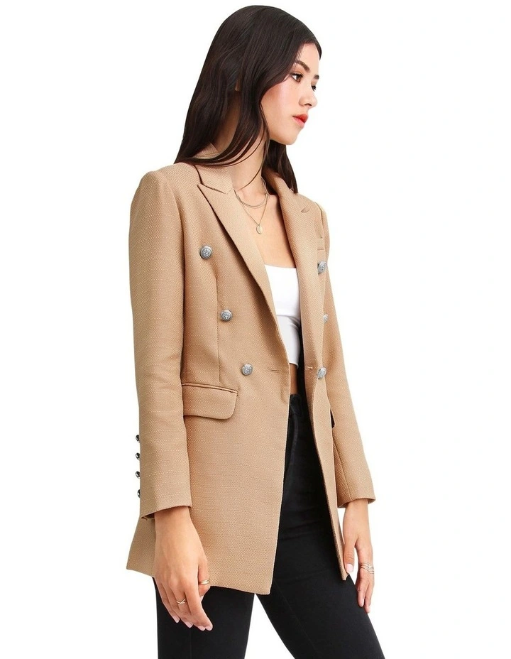 Princess Polina Textured Weave Blazer in Camel image 2