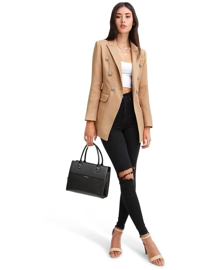 Princess Polina Textured Weave Blazer in Camel image 3