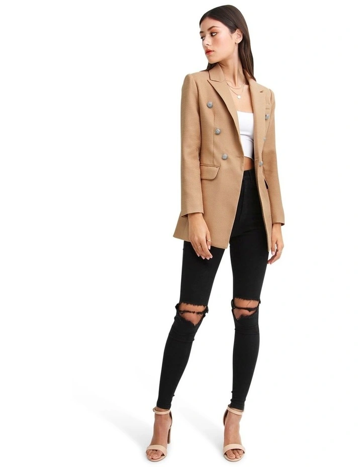 Princess Polina Textured Weave Blazer in Camel image 4