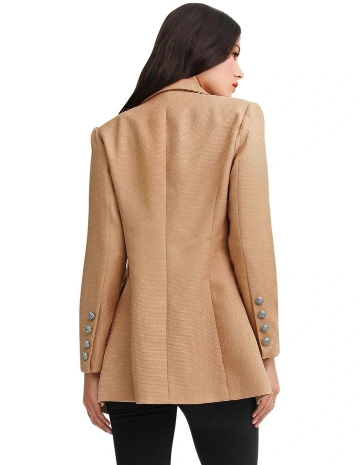 Princess Polina Textured Weave Blazer in Camel image 5