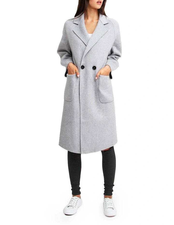 Publisher Double-Breasted Wool Blend Coat in Grey Marle image 3