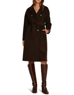 Boss Girl Double Breasted Lined Wool Coat in Chocolate