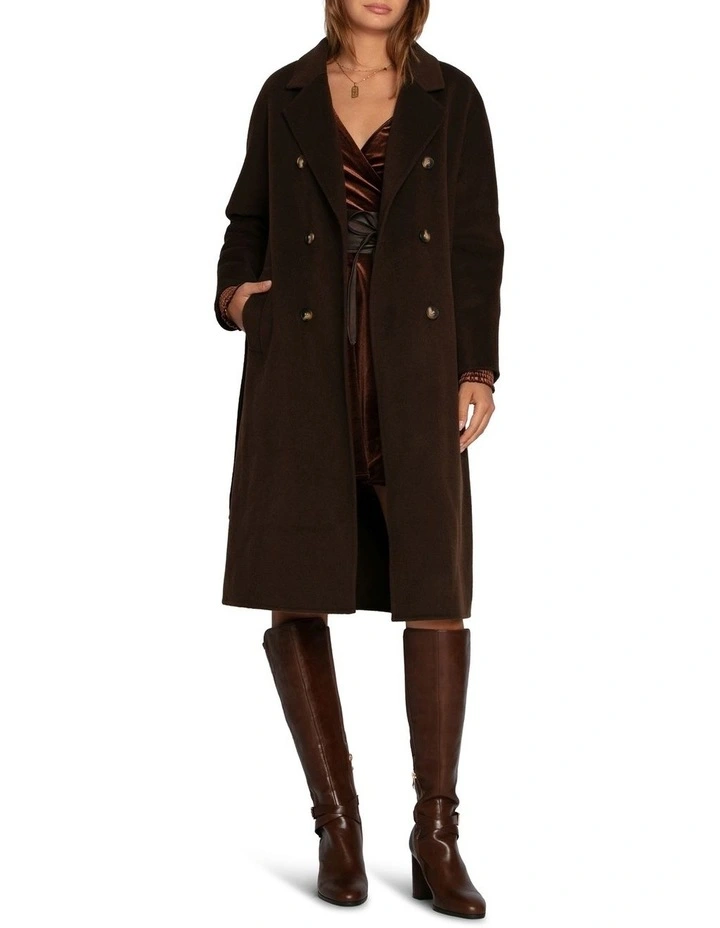 Boss Girl Double Breasted Lined Wool Coat in Chocolate image 2