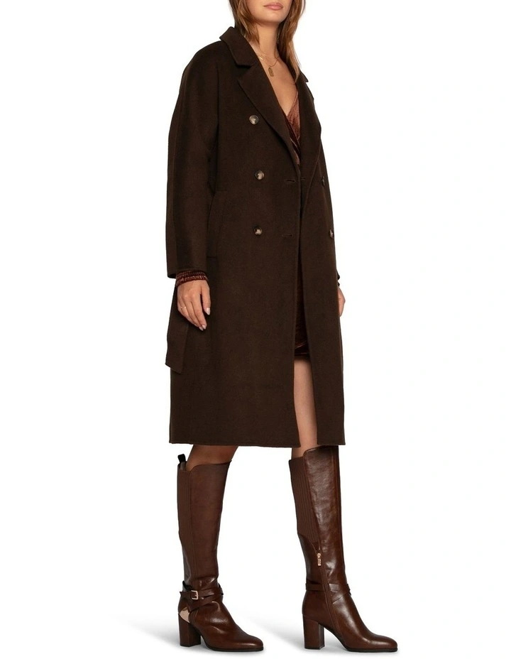 Boss Girl Double Breasted Lined Wool Coat in Chocolate image 3