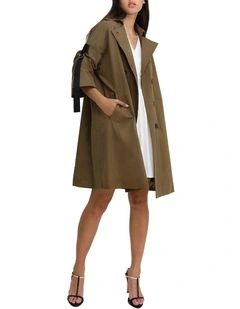 Russian Romance Oversized Trench Coat in Military