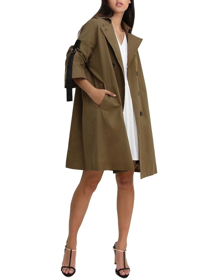 Russian Romance Oversized Trench Coat in Military image 1