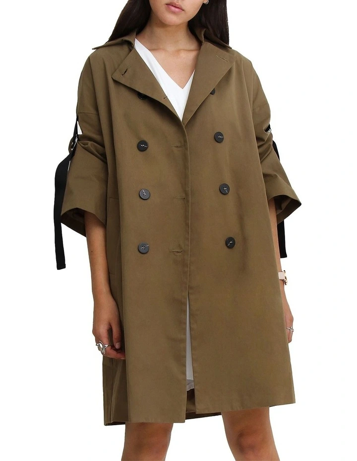 Russian Romance Oversized Trench Coat in Military image 3