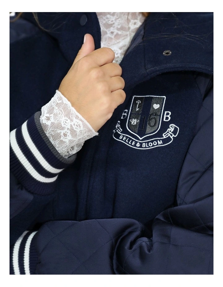 Remix Bomber Varsity Jacket in Navy image 5