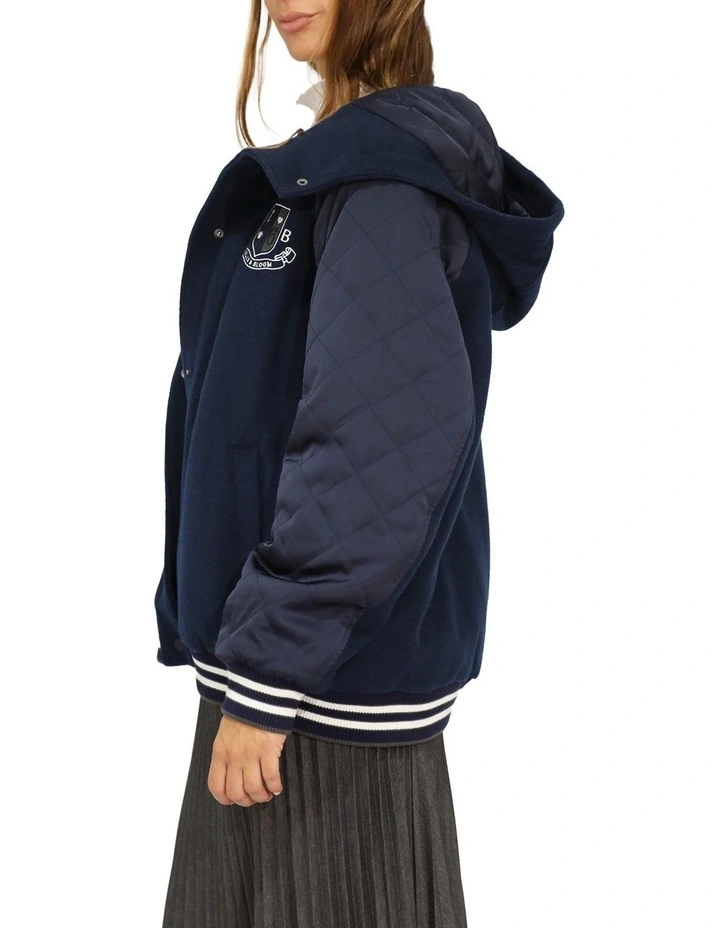 Remix Bomber Varsity Jacket in Navy image 6