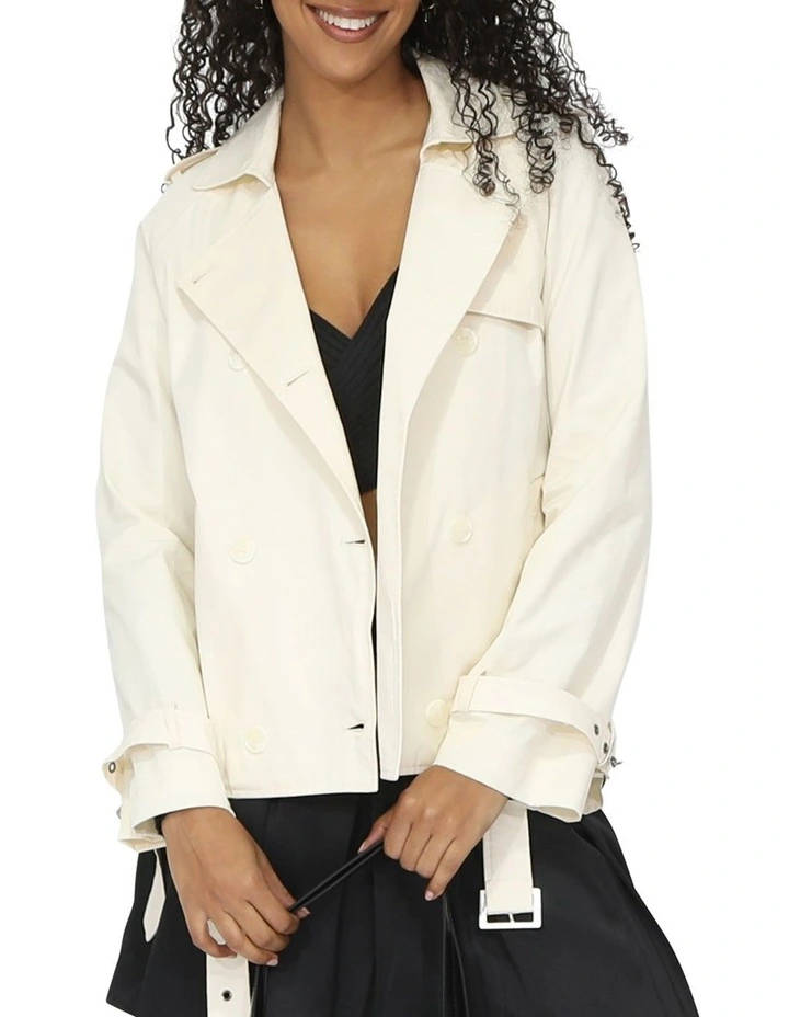 Cool Nights Cropped Trench Coat in Off White image 6