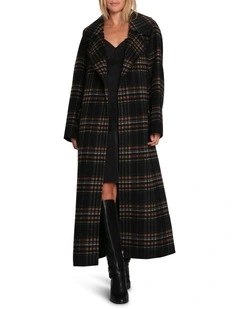 Heart To Heart Large Collar Maxi Coat in Black Plaid