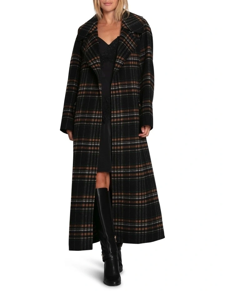 Heart To Heart Large Collar Maxi Coat in Black Plaid image 1