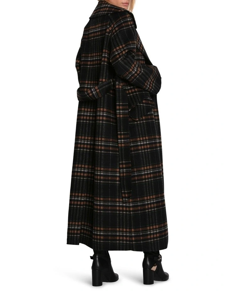 Heart To Heart Large Collar Maxi Coat in Black Plaid image 3