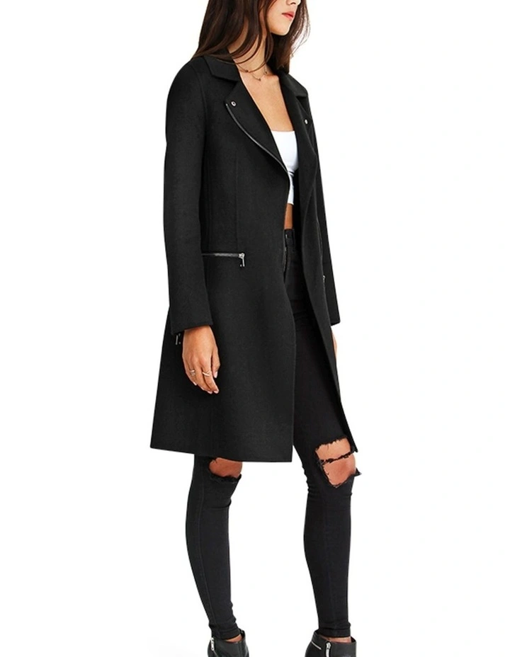 Last Chance Wool Blend Moto Coat in Black image 2