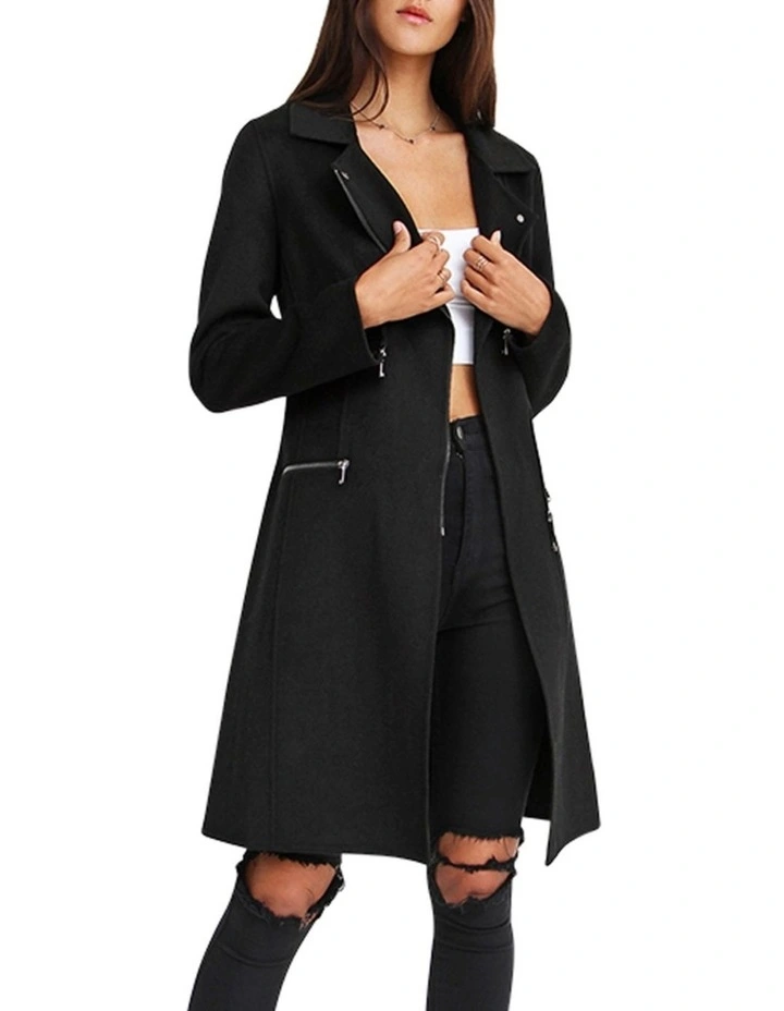 Last Chance Wool Blend Moto Coat in Black image 3
