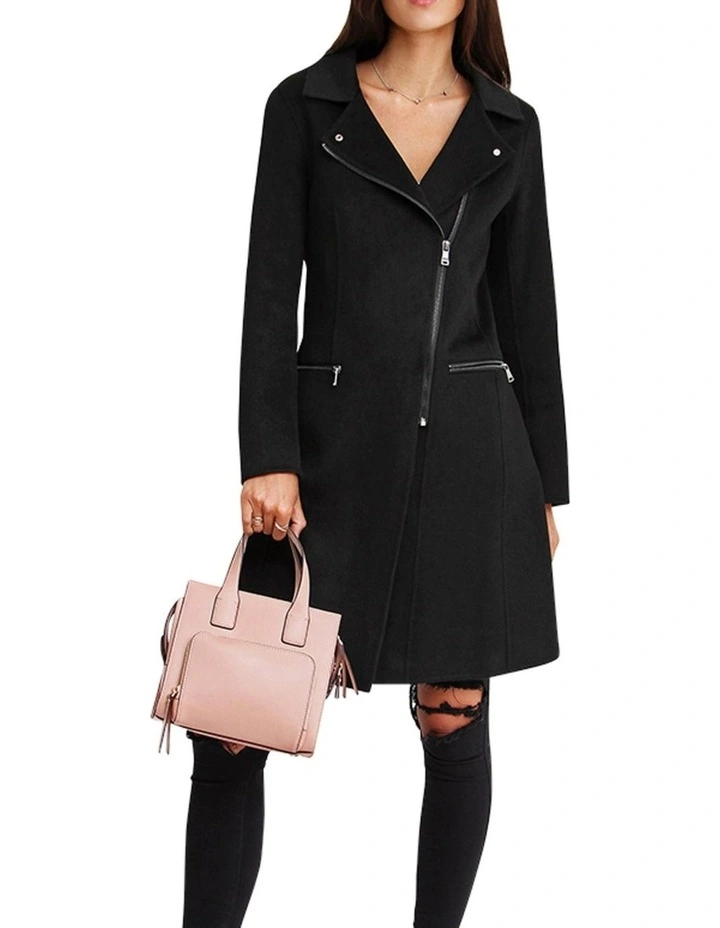 Last Chance Wool Blend Moto Coat in Black image 4