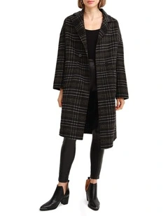 Publisher Double-Breasted Wool Blend Coat in Black Plaid