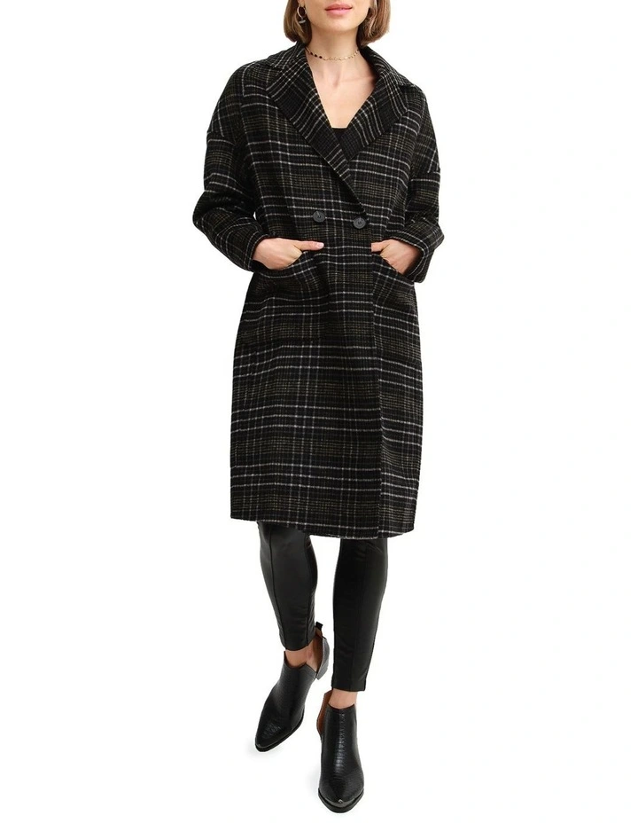 Publisher Double-Breasted Wool Blend Coat in Black Plaid image 4
