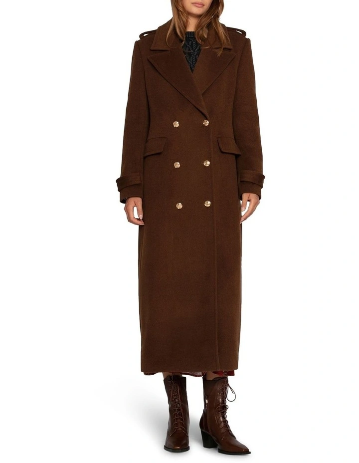 Command Wool Blend Double Breast Maxi Coat in Chocolate image 1