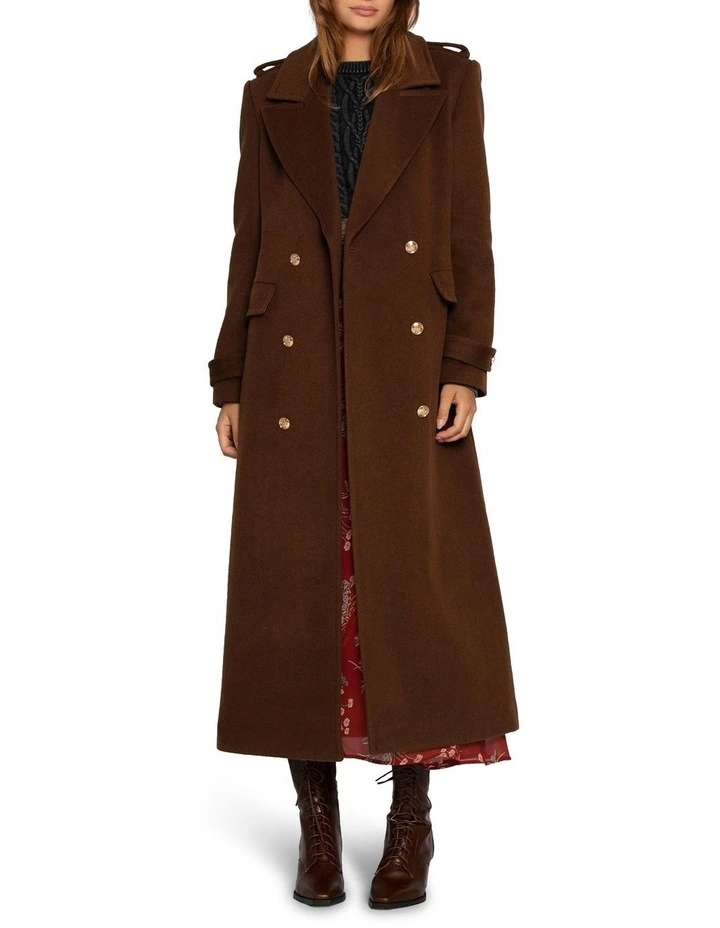 Command Wool Blend Double Breast Maxi Coat in Chocolate image 2