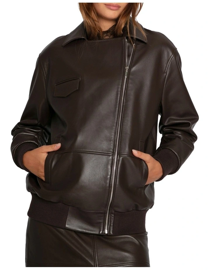 Desert Moon Leather Bomber Jacket in Chocolate image 2