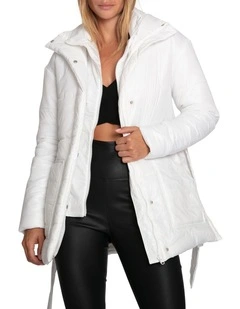 Moonrise Belted Puffer Jacket in Off White
