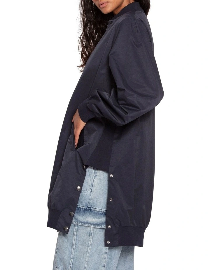 Chasing You Long Bomber Jacket in Navy image 2