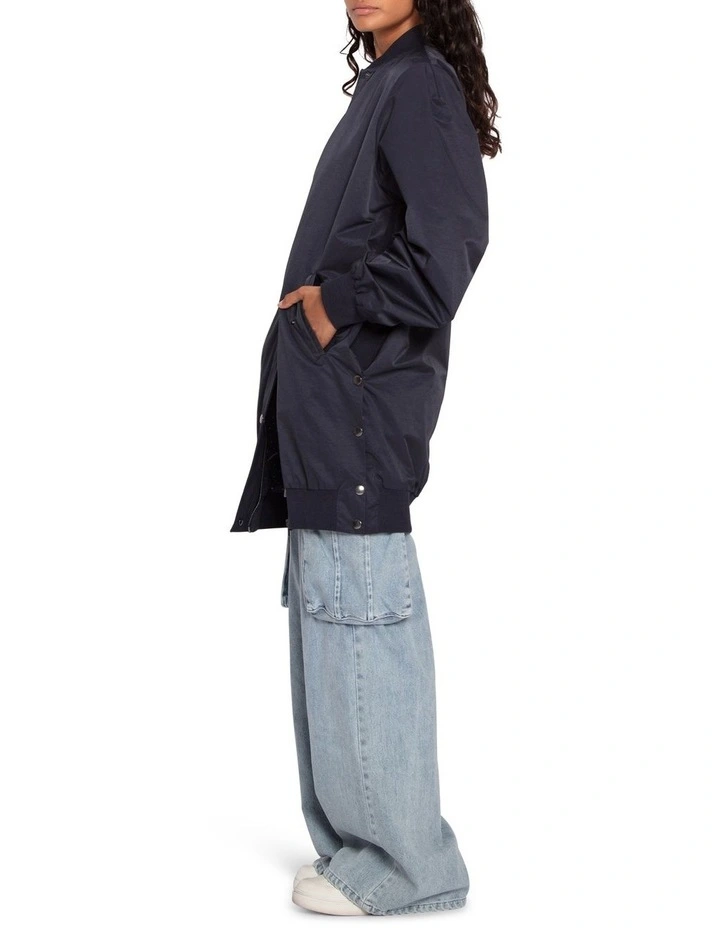 Chasing You Long Bomber Jacket in Navy image 3