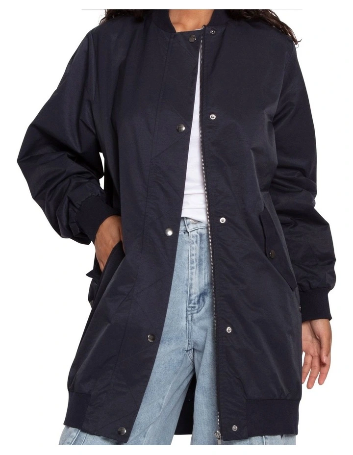 Chasing You Long Bomber Jacket in Navy image 6
