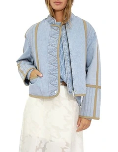 Free And Forward Quilted Denim Jacket in Light Denim Wash