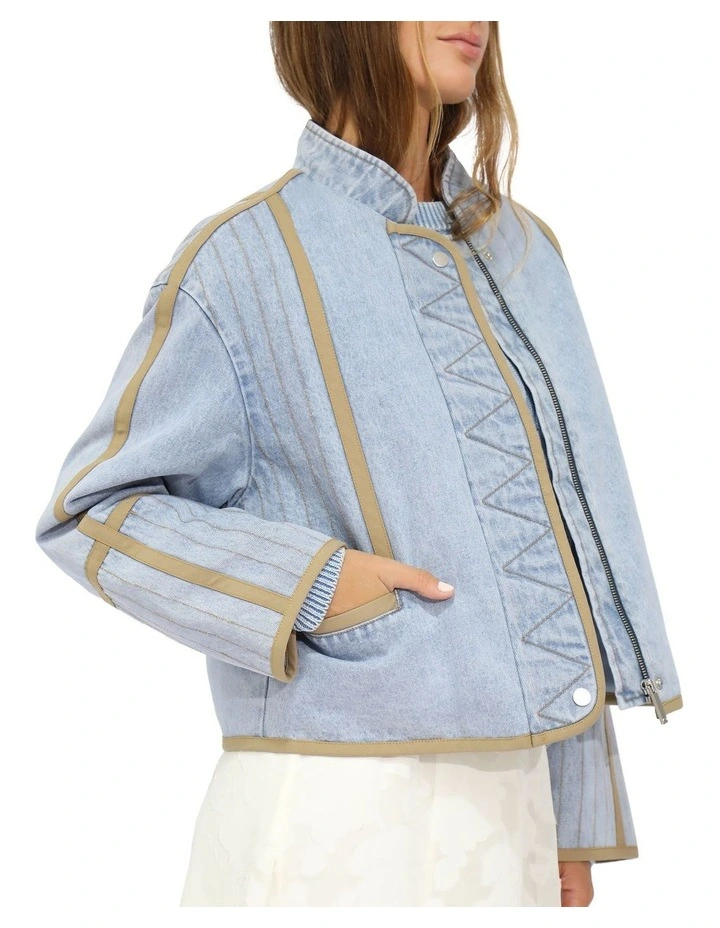Free And Forward Quilted Denim Jacket in Light Denim Wash image 6
