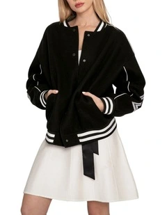 Hold Me Close Letterman Bomber in Black