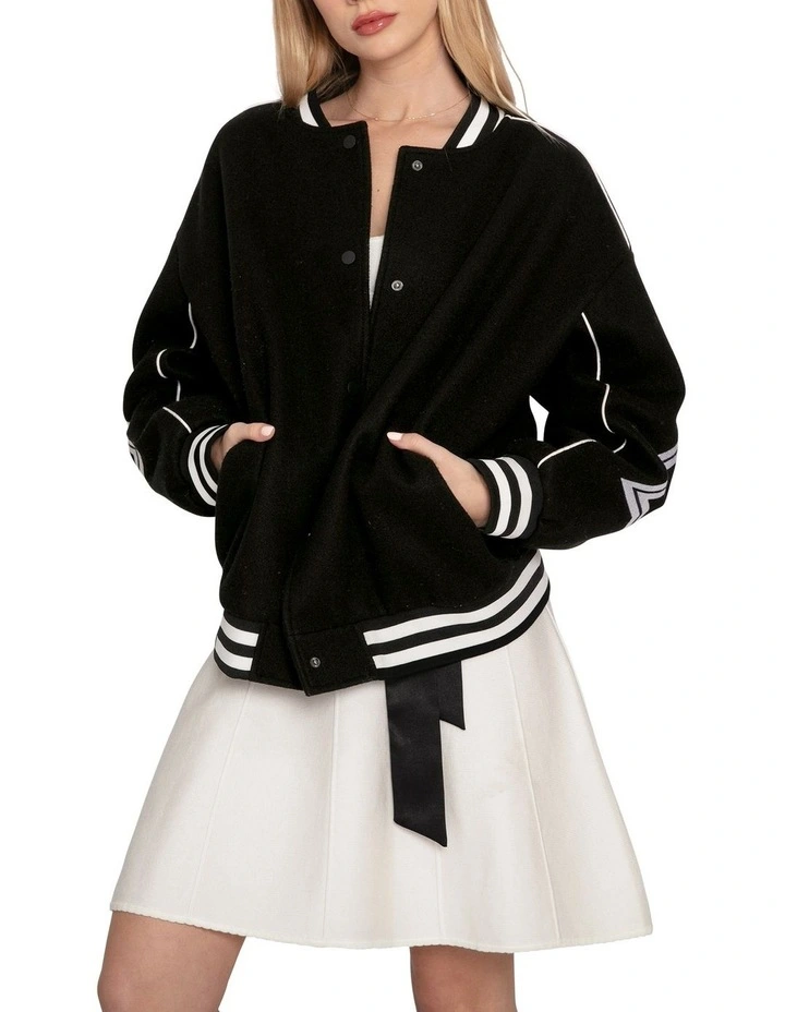 Hold Me Close Letterman Bomber in Black image 1