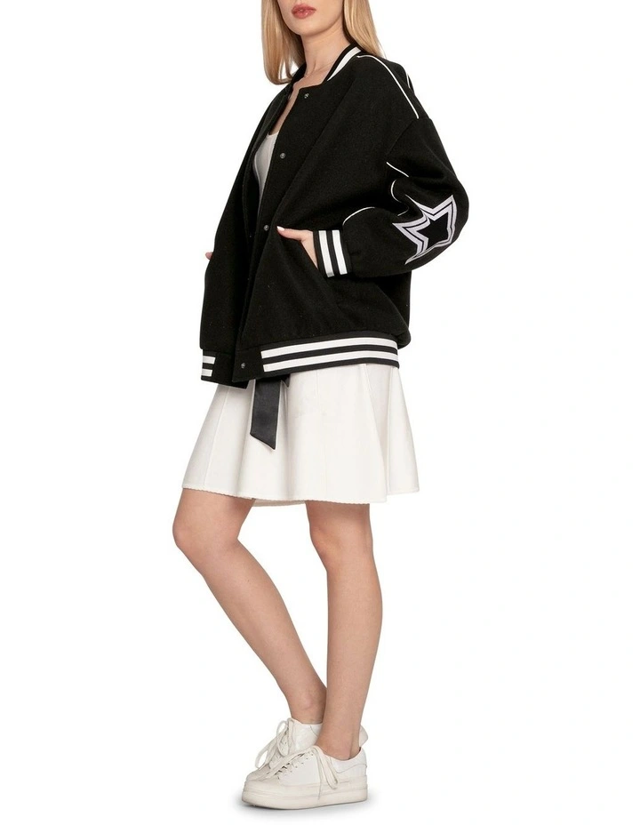 Hold Me Close Letterman Bomber in Black image 4