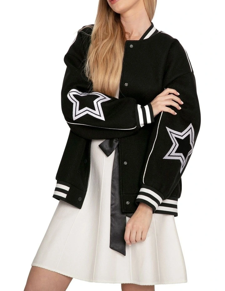 Hold Me Close Letterman Bomber in Black image 6