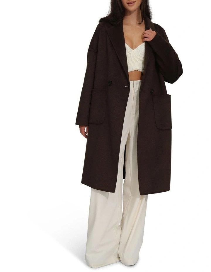 Publisher Double-Breasted Wool Blend Coat in Chocolate image 1