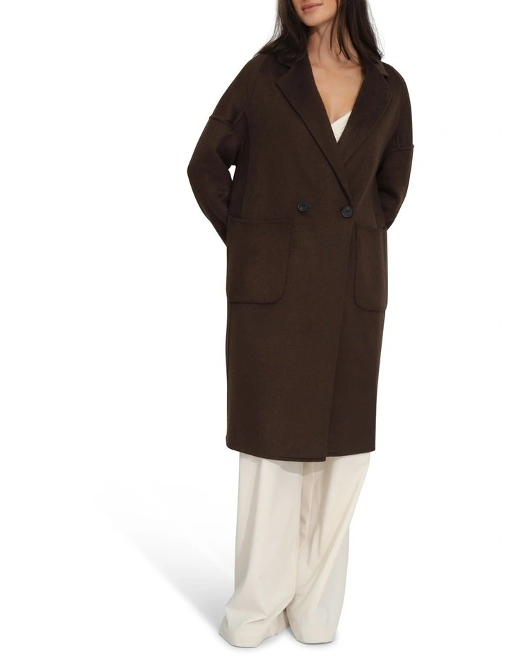 Publisher Double-Breasted Wool Blend Coat in Chocolate image 4