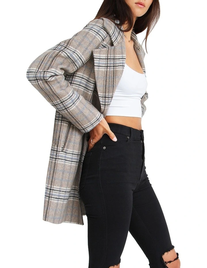 Ex-Boyfriend Wool Blend Oversized Jacket in Oat Plaid image 3