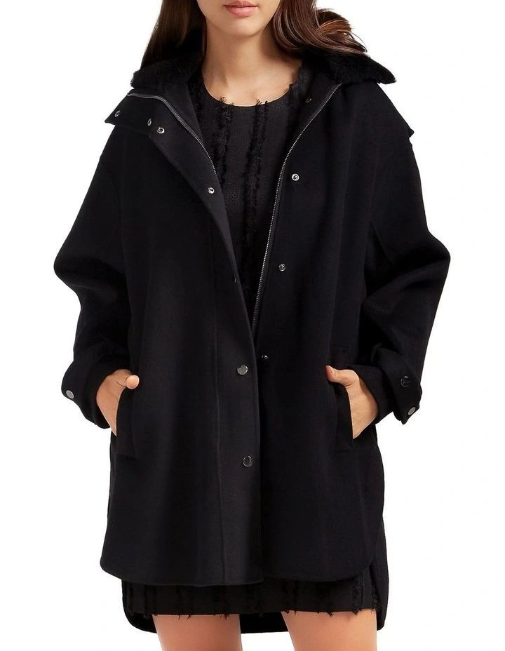 Heavy Hearted Detachable Hooded Coat in Black image 1
