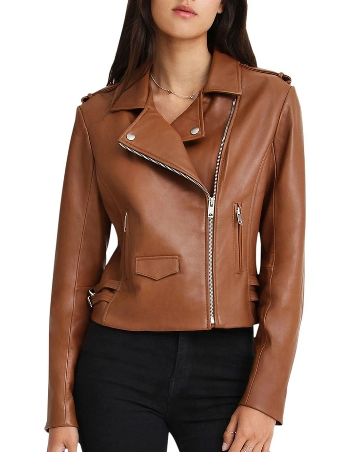 Just Friends Leather Jacket in Brown image 1