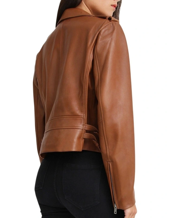Just Friends Leather Jacket in Brown image 2