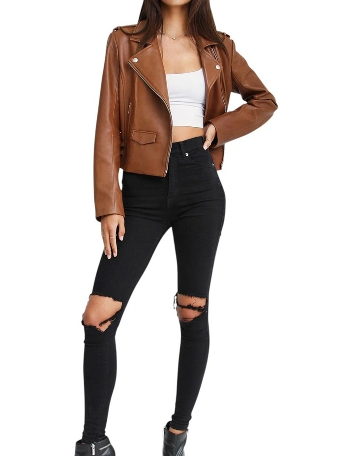Just Friends Leather Jacket in Brown image 3
